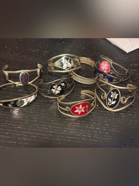 Lot of Vintage Mexico alpaca/taxco Silver Inlaid Braceles 145 grams